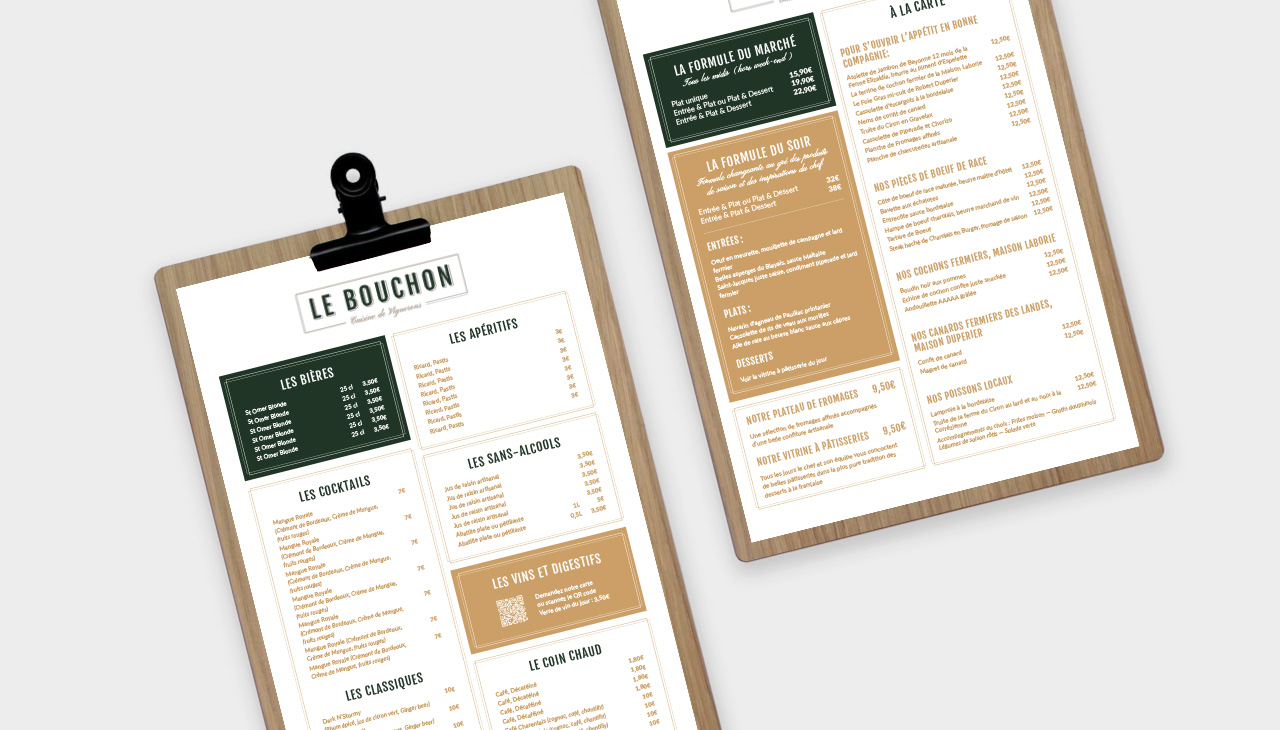 Le Bouchon, cuisine de vignerons - Design Graphique, Logo, Menu - agence bonbay conseils