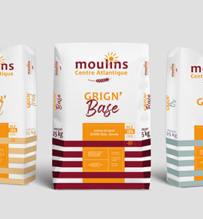 Les farines des Moulins Centre Atlantique - packaging, sac de farine, réalisé par bonbay agence de communication digitale et graphique à Bordeaux