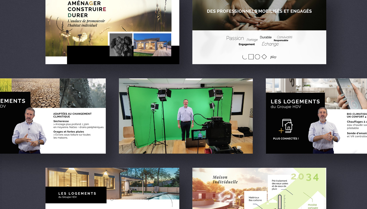 Groupe HDV, Vidéo fond vert et PPT - captation, vidéo, design graphique, présentation Power Point - agence bonbay conseils