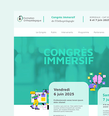 Congrès Immersif en Orthopédagogie - Identité visuelle, Kakémonos, Webdesign, PowerPoint, Signature mail, Développement, SEO, réalisé par bonbay agence de communication digitale et graphique à Bordeaux